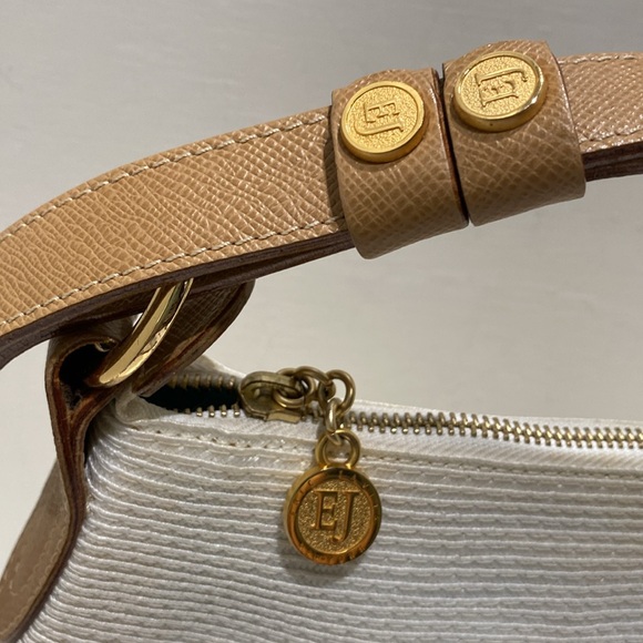 ERIC JAVITS Cream Woven/ Brown Leather Shoulder Bag - Picture 5 of 10